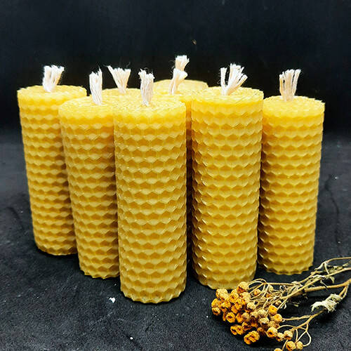 

Набор восковых желтых свечей из вощины (9 свечей) (8,5 см х 3 см), Желтый