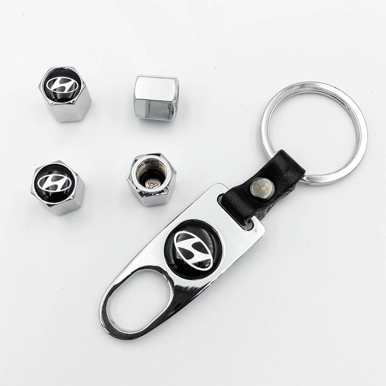 

Защитные колпачки на ниппеля HYUNDAI (Хундай) c брелком Хром Антивандальные