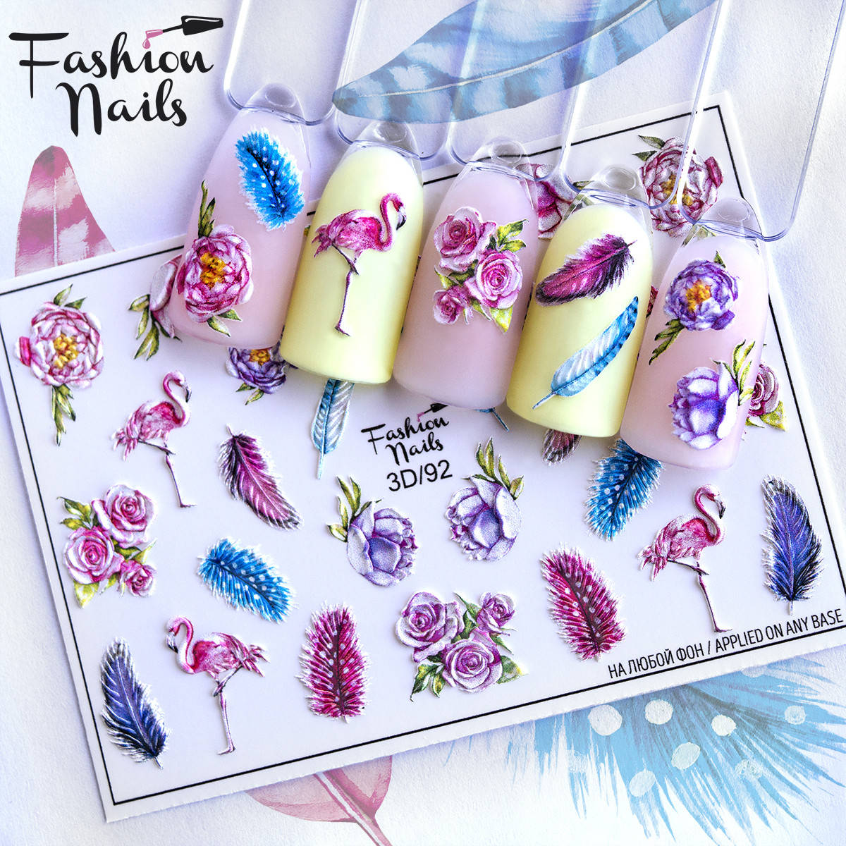 

Декор для маникюра Fashion Nails водный цветной 3D слайдер-дизайн цветы (3D/92), Розовый