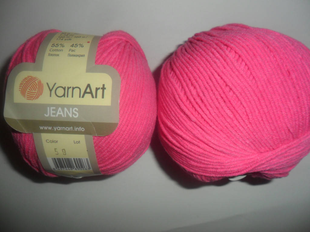 

YarnArt Jeans (Ярнарт Джинс) 59 яркий розовый, Разные цвета