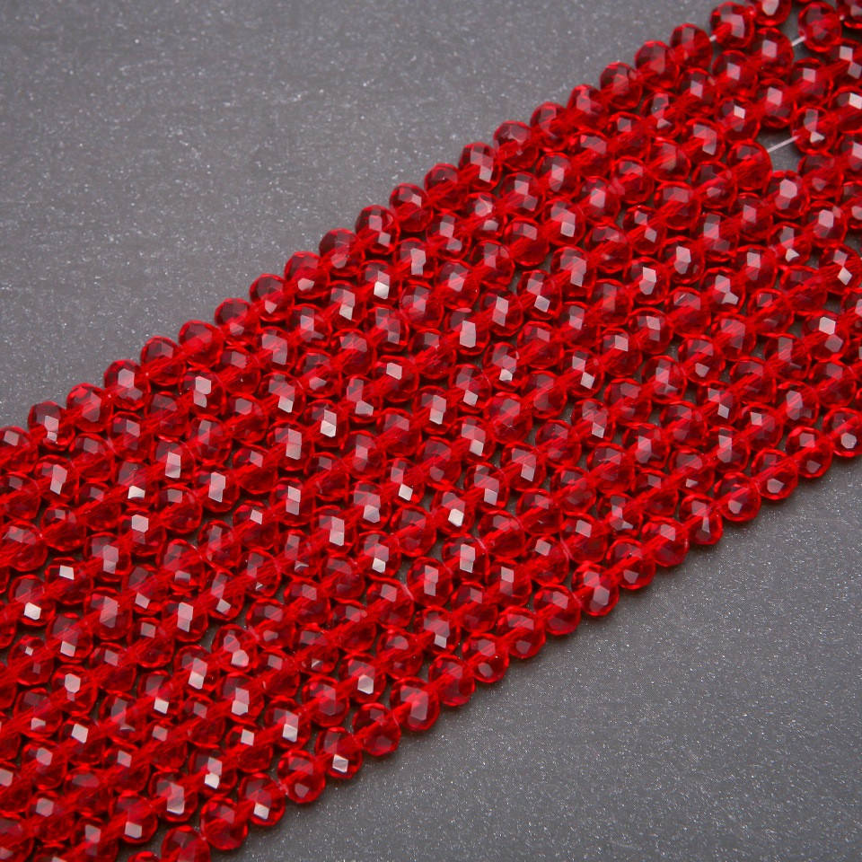 

Бусины стекло прозрачное красное "рондель" d-6х4,5(+-)мм нитка L-38см, Красный