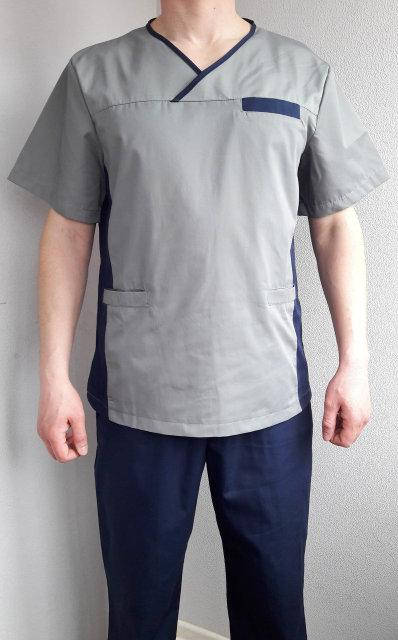 

Классический мужской медицинский костюм синий с серым 48-54, Разные цвета