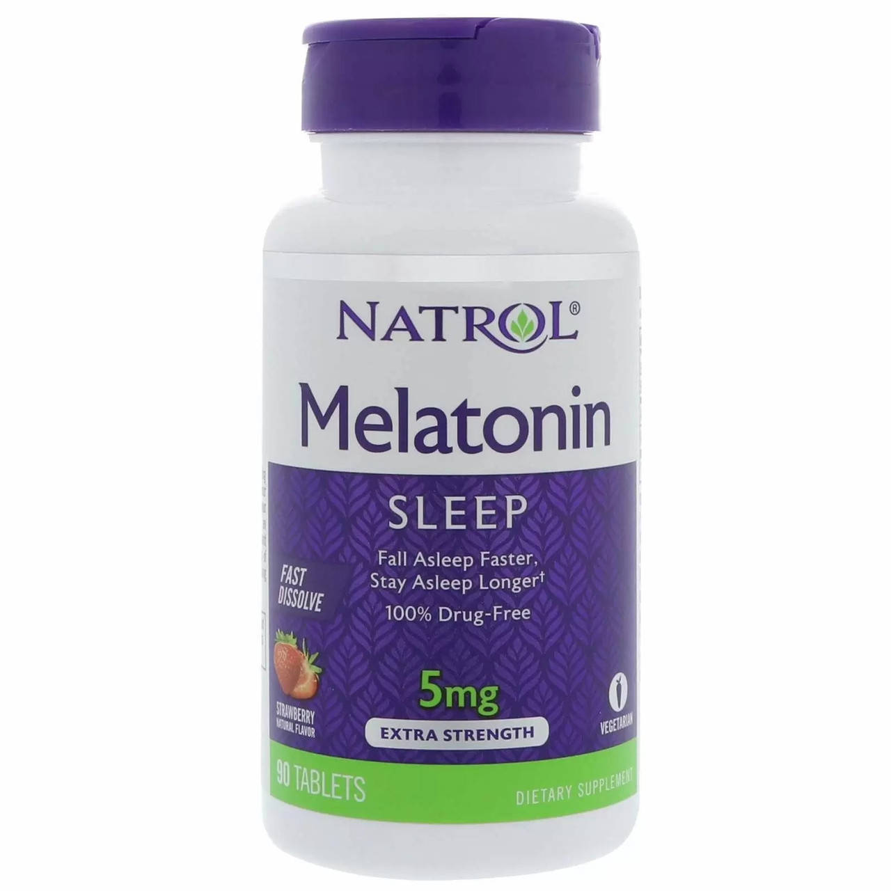 

Мелатонин быстрорастворимый Natrol, Melatonin, Fast Dissolve, клубничный вкус, 5 мг, 90 таблеток