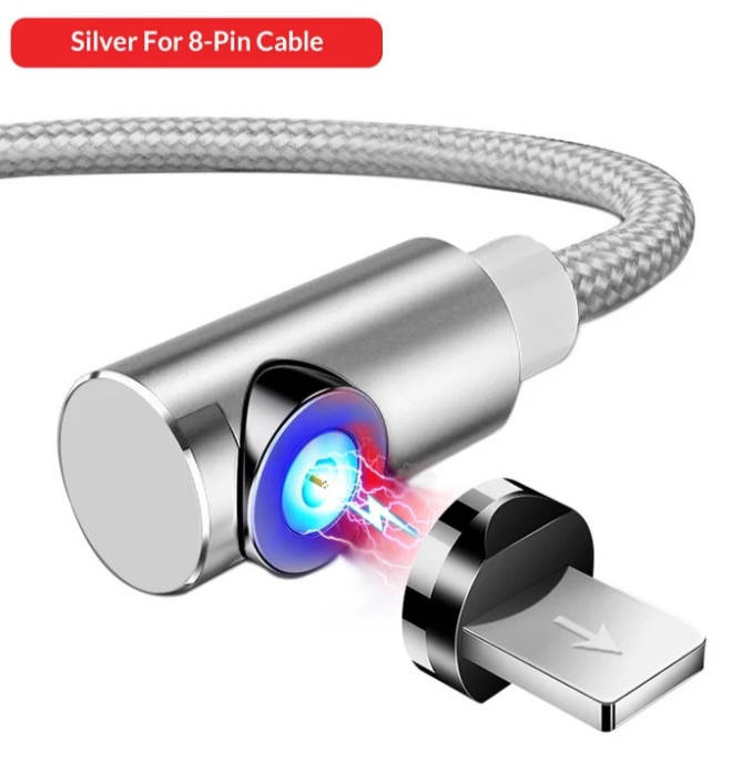 

Магнітний Кутовий USB кабель TOPK (Lightning) для Iphone Сірий 2 метра, Серый