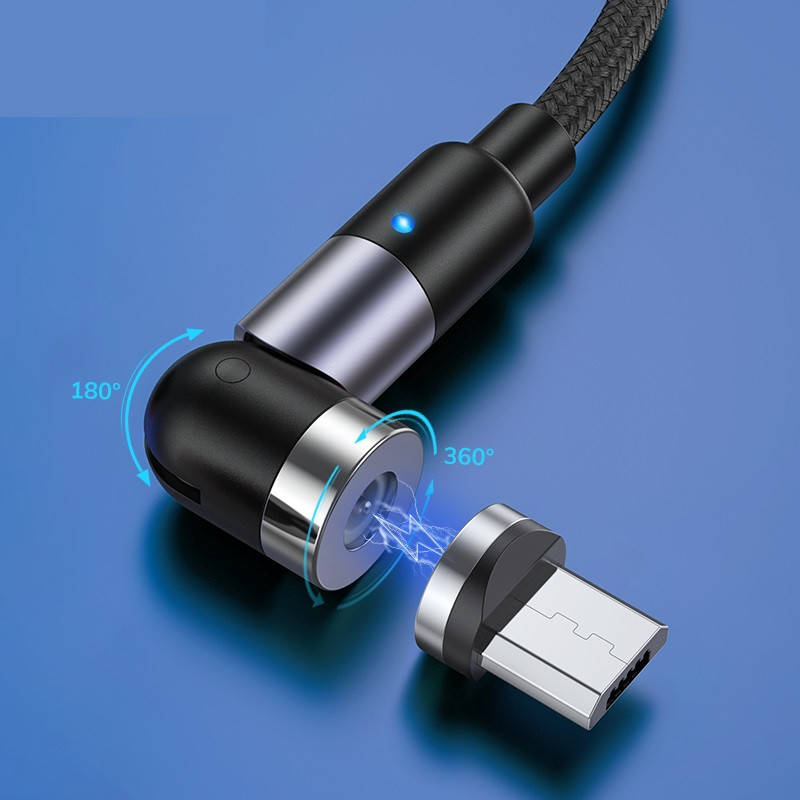 

Магнитный кабель MicroUSB для зарядки TOPK AM59 LED 1m 2.4A вращающийся на 360°. Синий