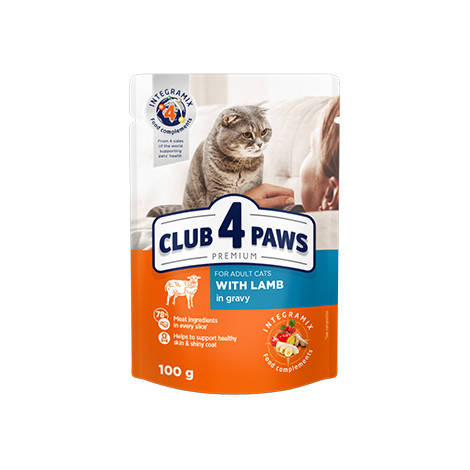 

CLUB 4 PAWS PREMIUM Клуб 4 лапы влажный корм для котов с ягненком в соусе, 100 гр.