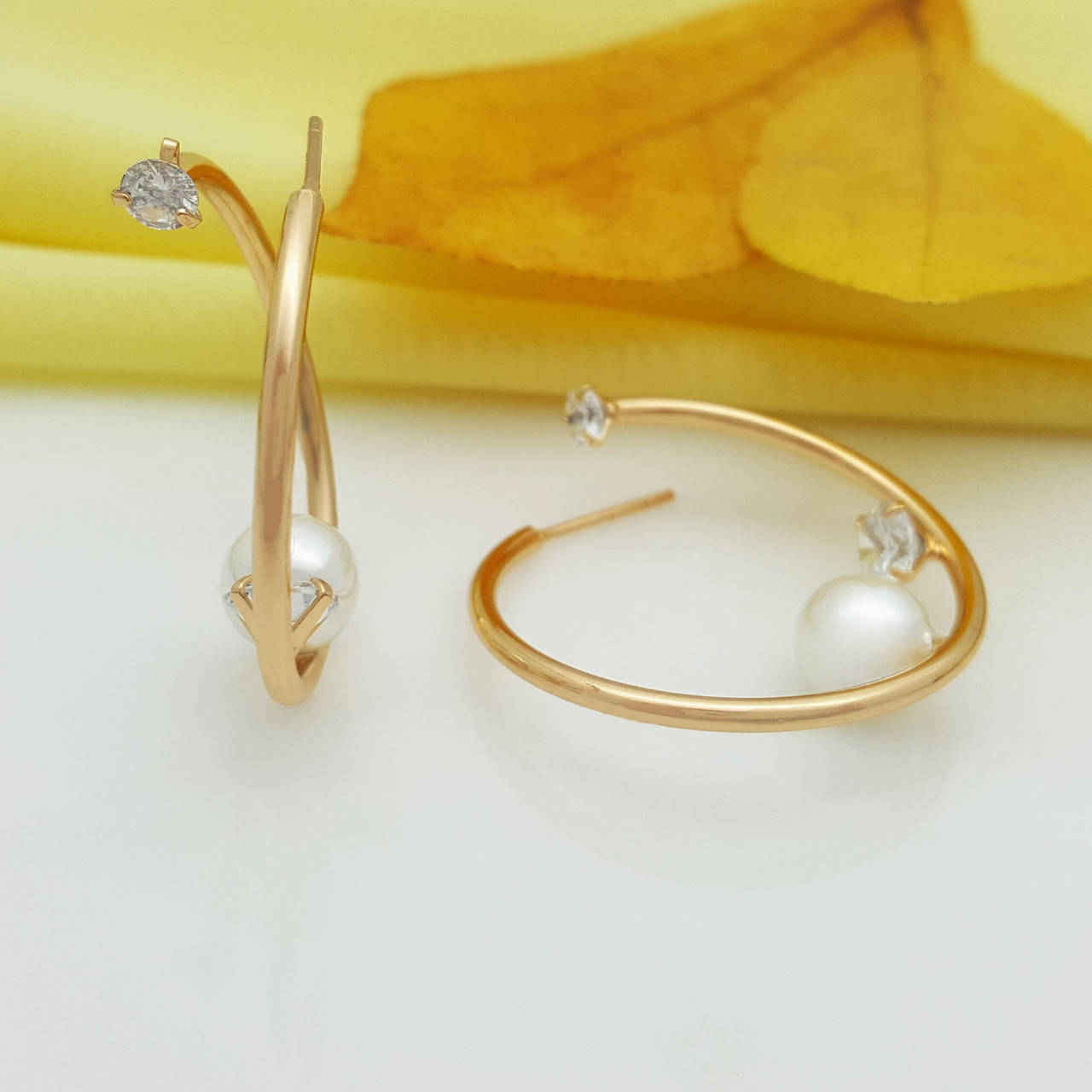 

Серьги гвоздики, Кольца с Жемчугом и цирконием, медзолото Xuping,18К