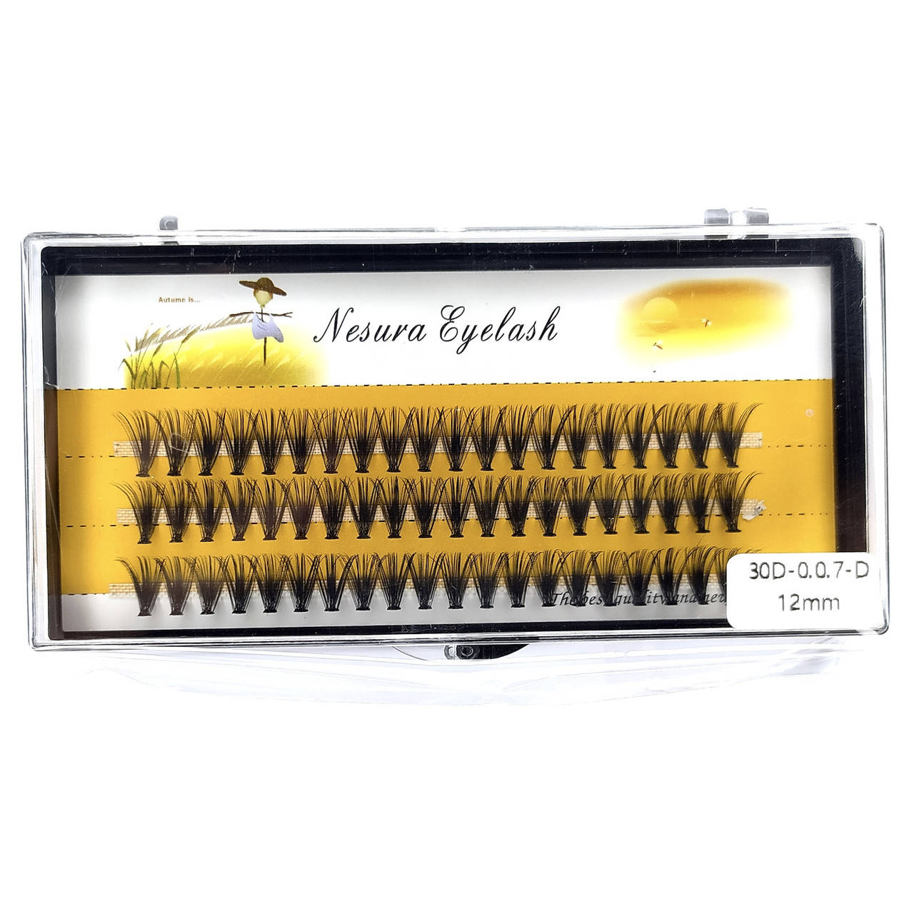 

Ресницы Nesura Eyelash 30D, 12 мм, изгиб D, 0,07, 60 пучков Несура ресницы пучками, пучковые, Черный