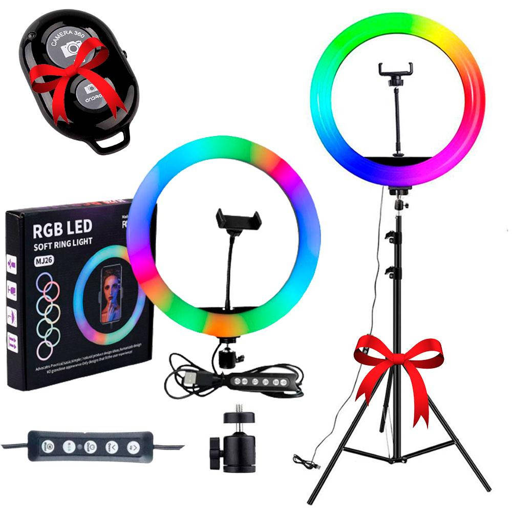 

Кольцевая лампа RGB MJ260 26 см + Подарки Штатив 0.66-2 + Пульт для селфи Bluetooth