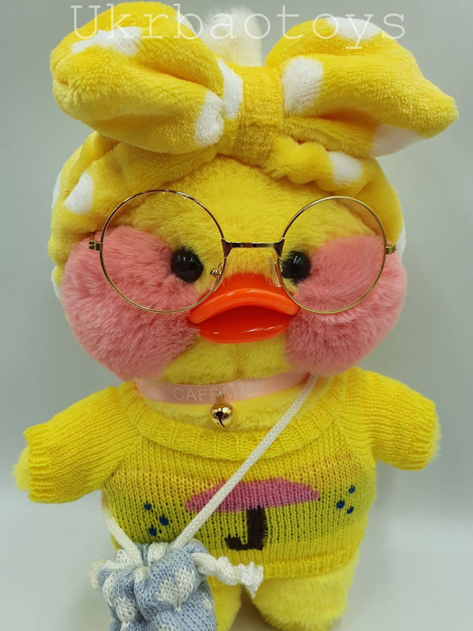 

Мягкая игрушка желтая уточка Cafe mimi duck в свитере и желтой повязке в горошек, Желтый