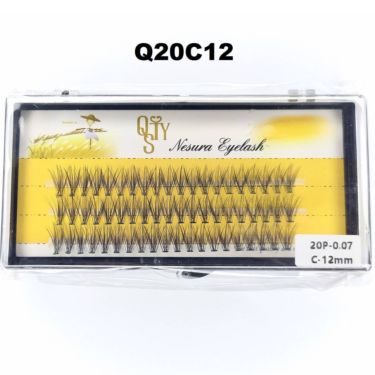 

Ресницы QSTY Nesura Eyelash 20D, 12 мм, изгиб C, 0,07, 60 пучков Несура ресницы накладные, Черный