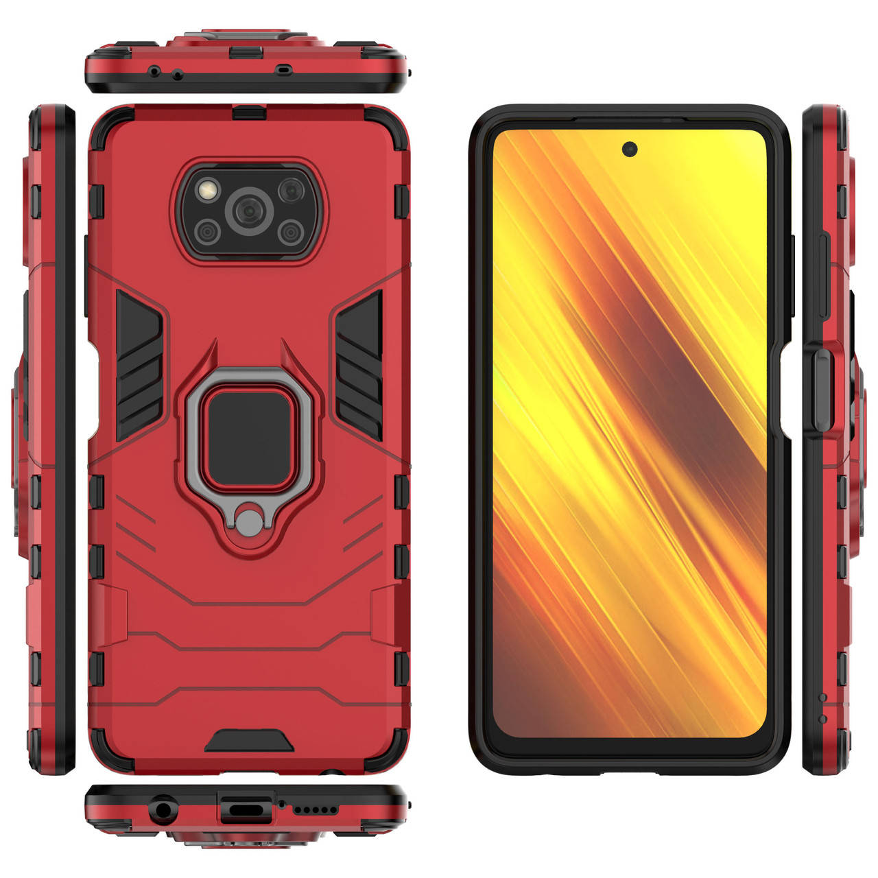 

Бронированный чехол для Xiaomi Poco X3 NFC / Poco X3 Pro с кольцом Red, Красный