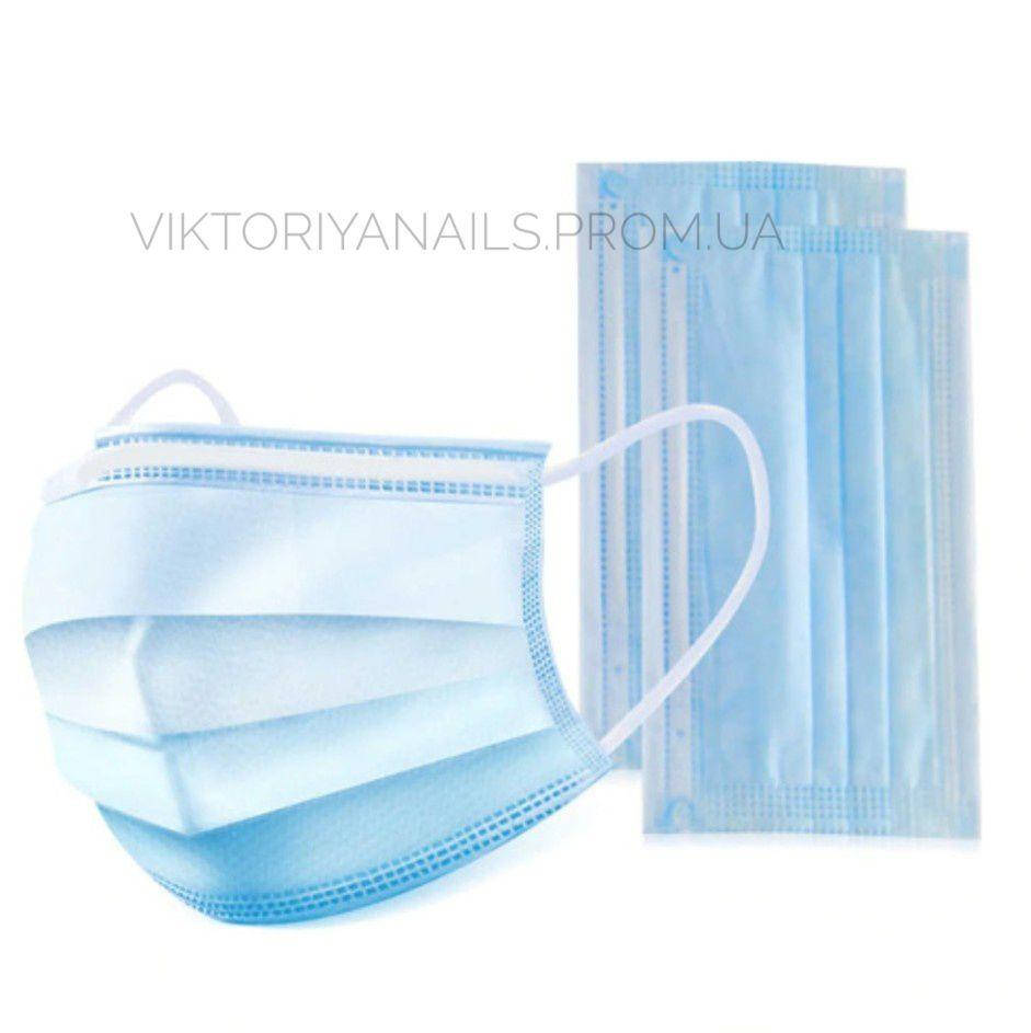 

Маска защитная, трёхслойная, голубая в пакете (50шт)