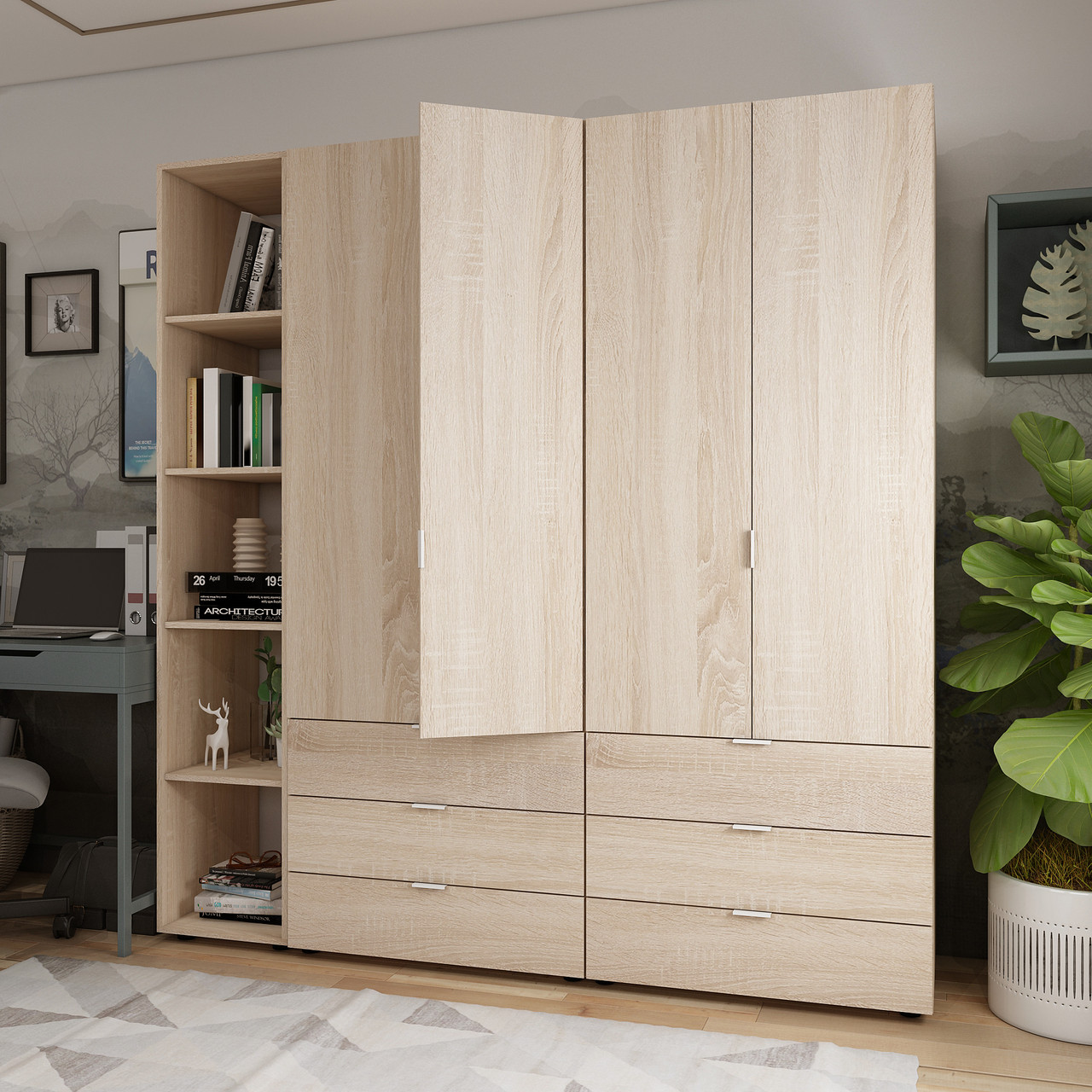 Комплект Doros Гелар з Етажеркою Дуб Сонома 2+2 ДСП 193.2х49.5х203.4 (42005044) 3