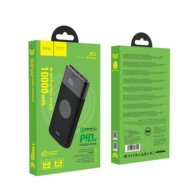 

Повербанк Hoco J63 Velocity Wireless PD20W+QC3.0 10000 mAh с беспроводной зарядкой 10W