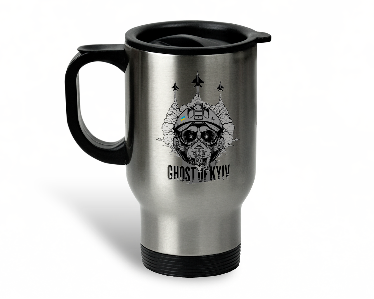 

Автомобильная термокружка с Призраком Киева, металлическая 450 мл, серебристая