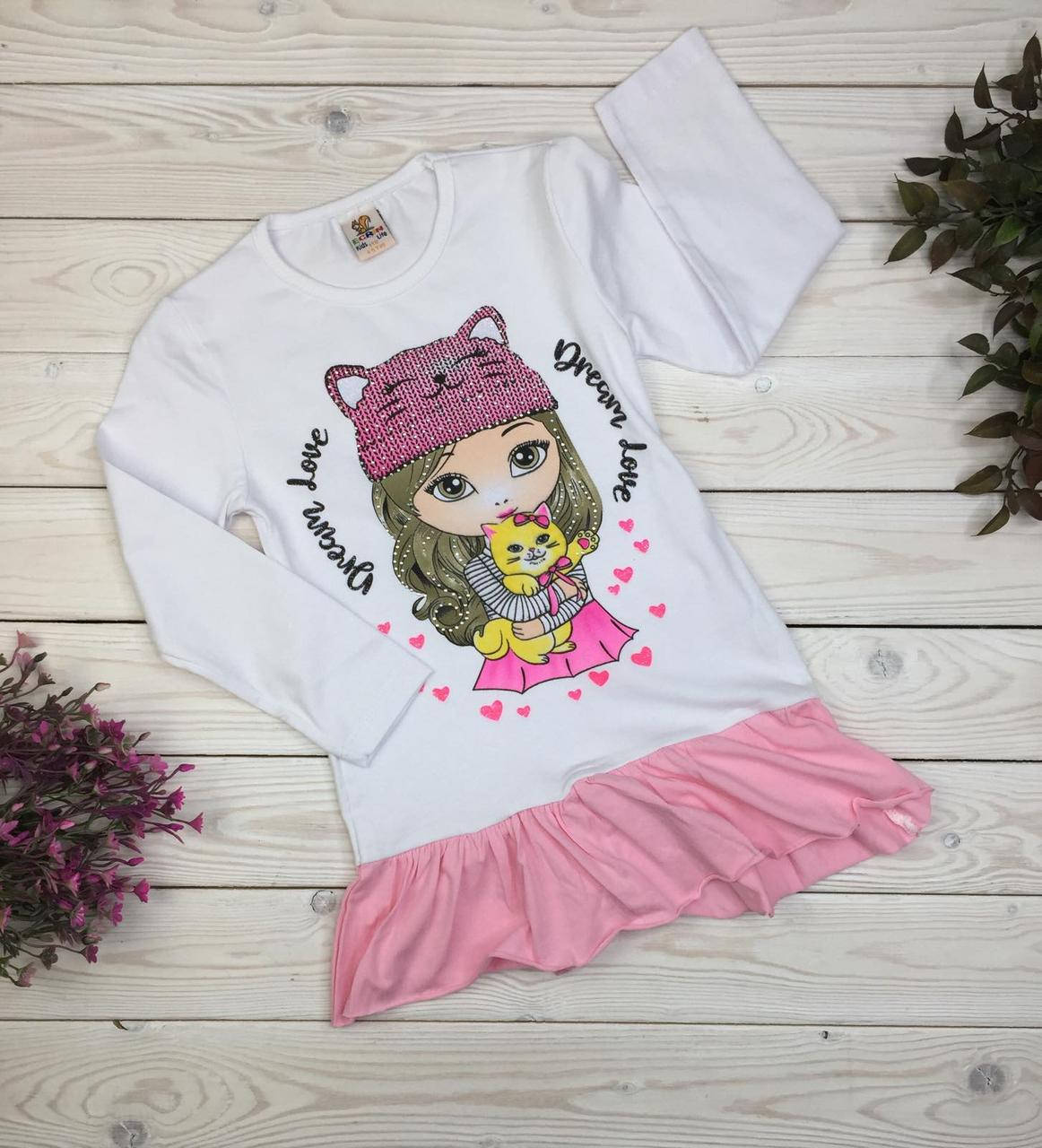 

Детское платье "Котик" белое с розовым ( 3-6 лет), Белый