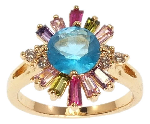 

Кольцо ХР Позолота 18K "Голубой Кристалл с Разноцветным Лучиками" р.19
