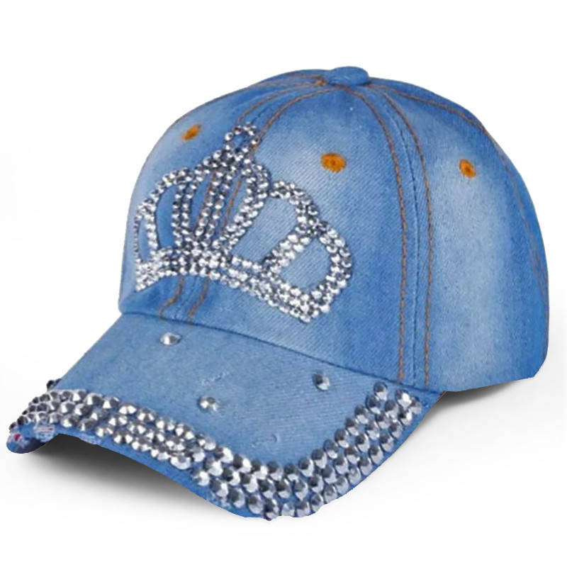 

Женская джинсовая бейсболка со стразами, кепка Denim diadem корона, Голубой
