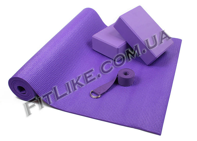 

Набор (комплект) для йоги - "YOGA SET" (каремат коврик для йоги и фитнеса, йога-блоки 2 шт, ремень) Фиолетовый