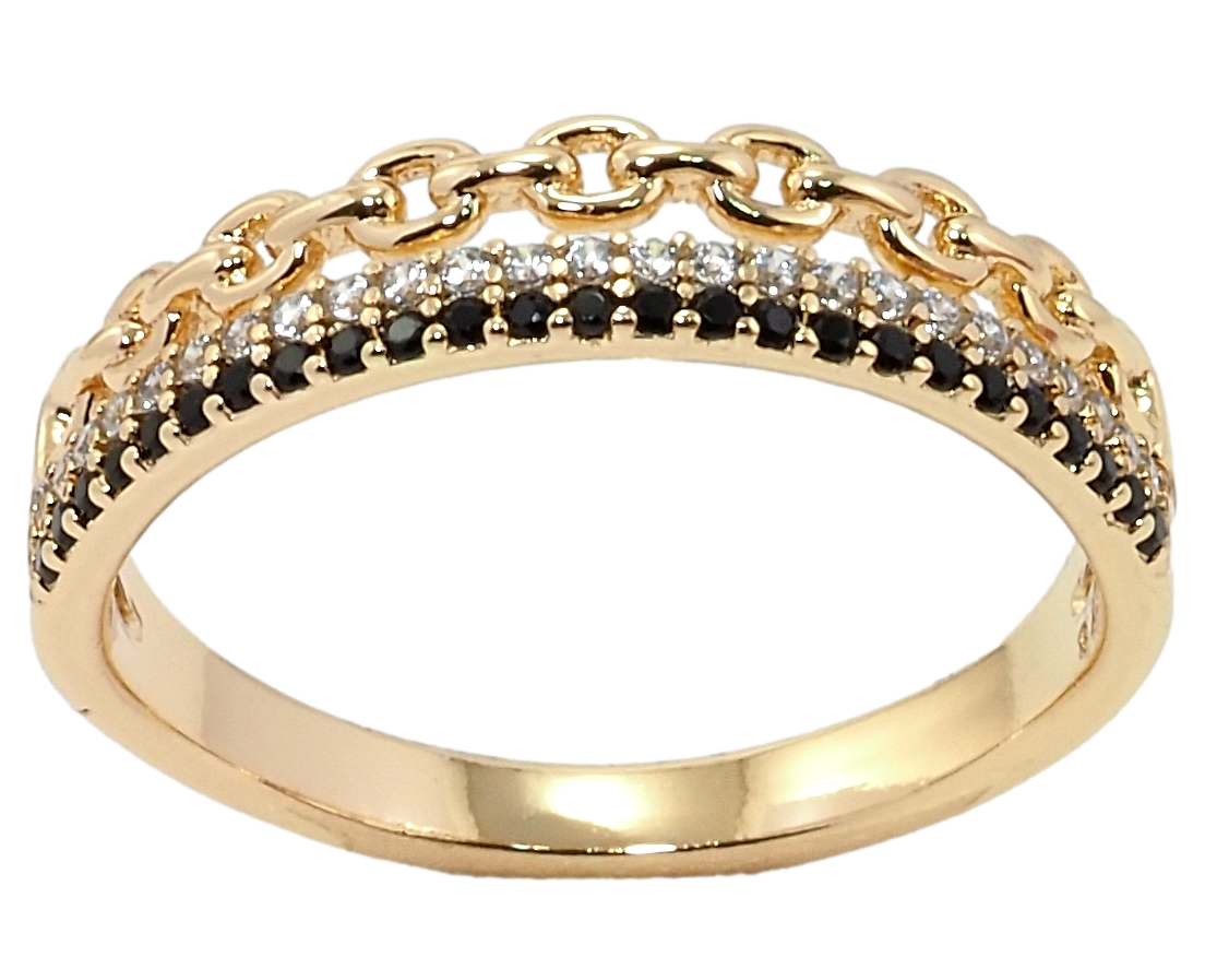 

Кольцо Xuping Позолота 18K "Дорожки черно-белого циркония с цепочкой" р.18,19.5