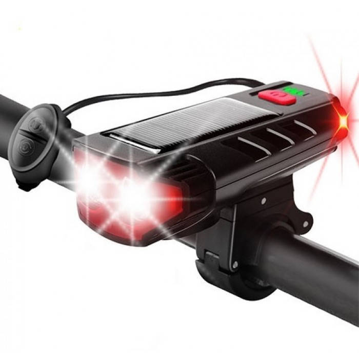 

Велосипедная фара на руль FY-329Pro-2L2 + звонок + кнопка + microUSB+ солнечная панель
