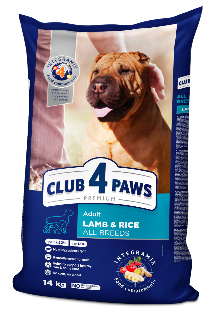 

Сухой гипоаллергенный корм Ягнёнок и рис для собак всех пород 14 кг CLUB 4 PAWS Клуб 4 Лапы