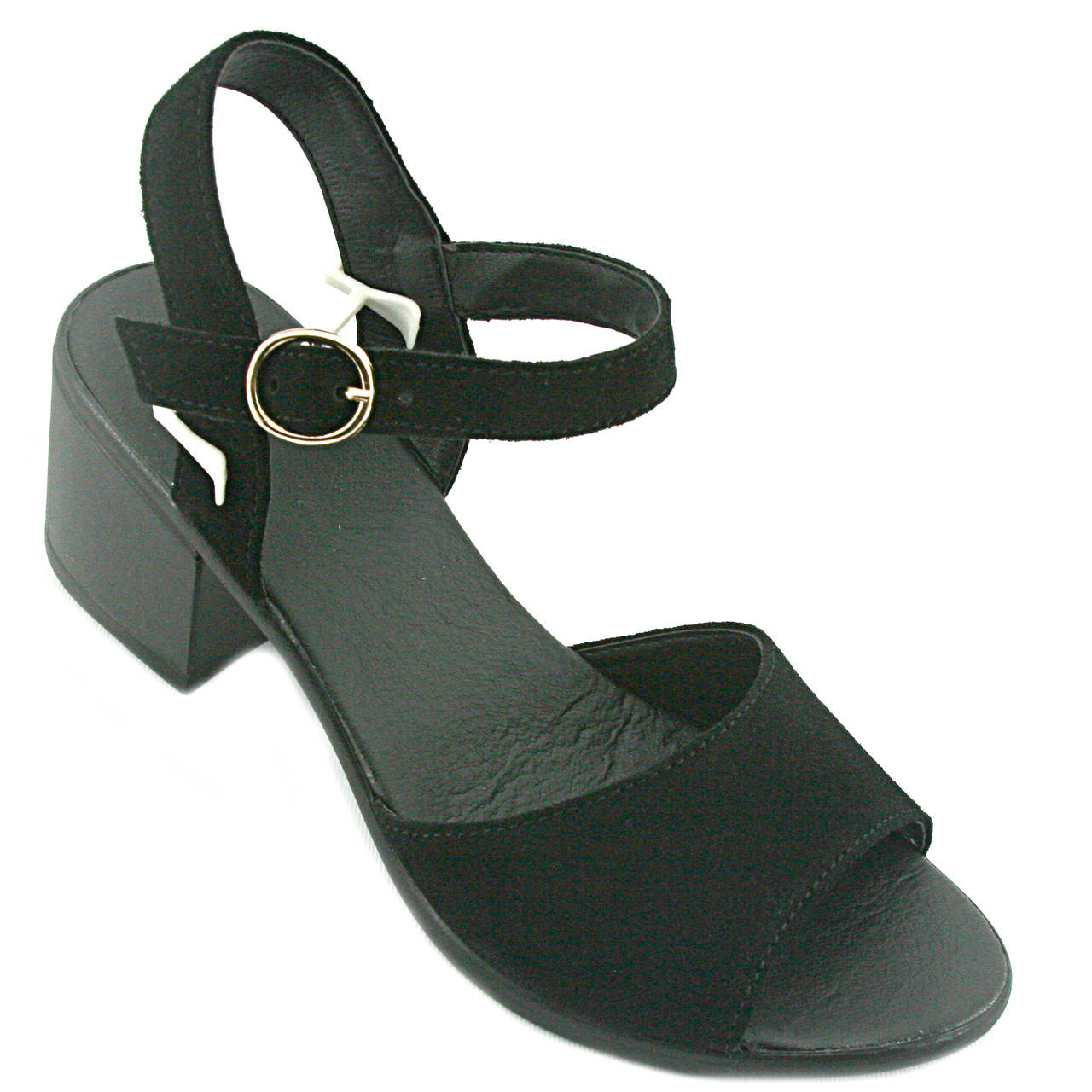 

Босоножки женские на устойчивом каблуке черного цвета из натуральной замши 40