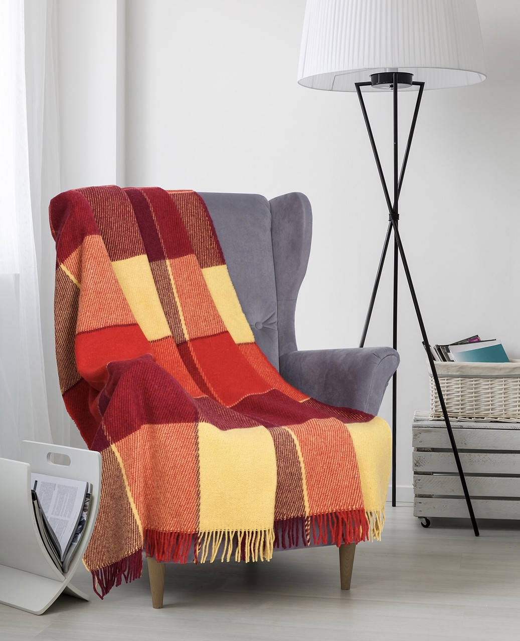 

Плед шерстяной Vladi Эльф желто-красно-бордовый 200х220