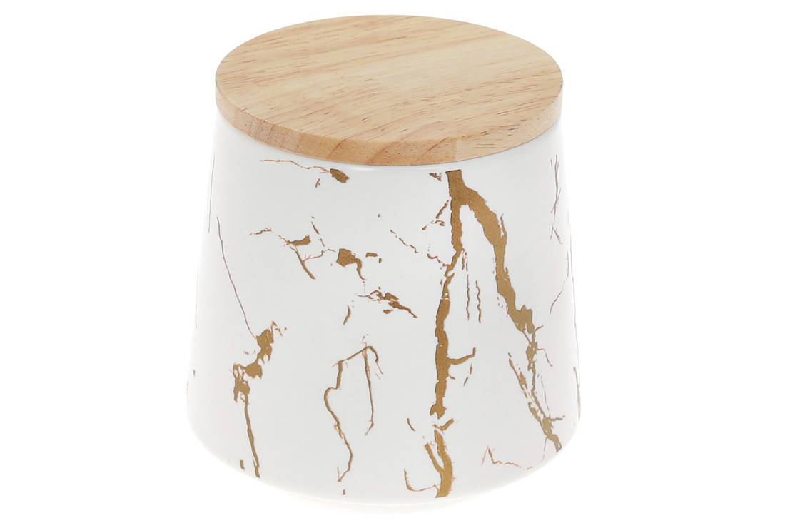 

Банка фарфоровая 520мл с бамбуковой крышкой Мраморная Роскошь, цвет - белый с золотом