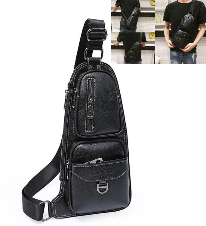 

Сумка через плечо Jeep Черная / Мужская кожаная сумка, Черный