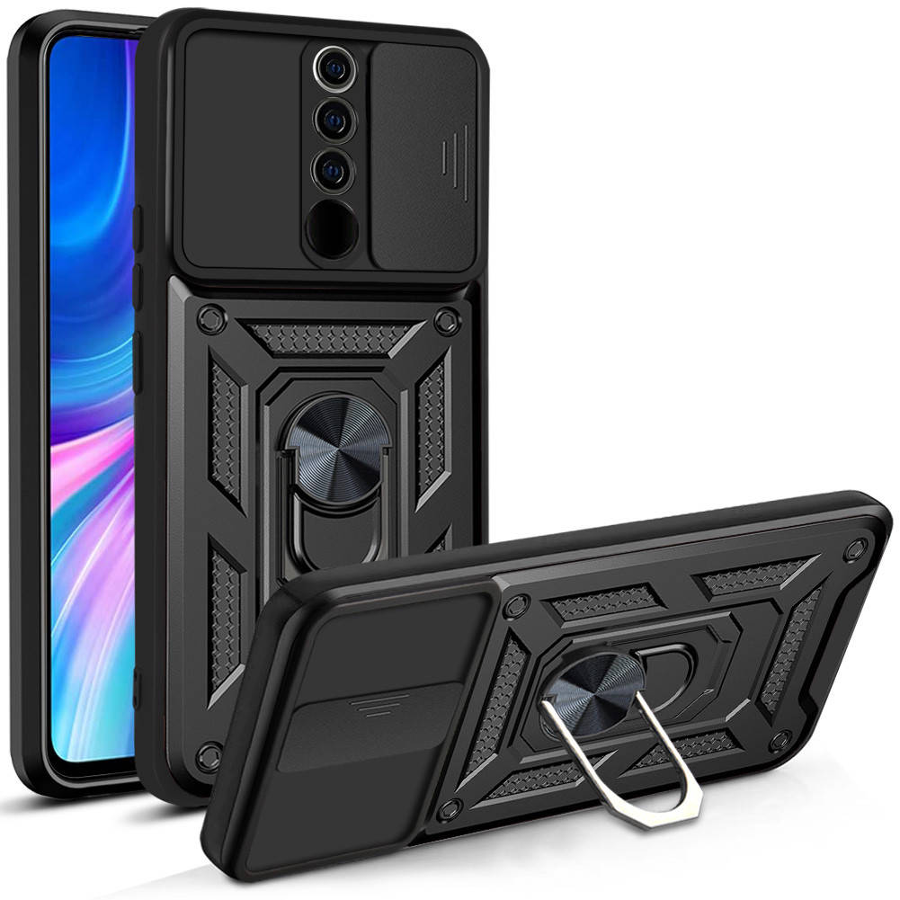 

Ударопрочный чехол с защитой камеры для Xiaomi Redmi Note 8 Pro с кольцом Черный