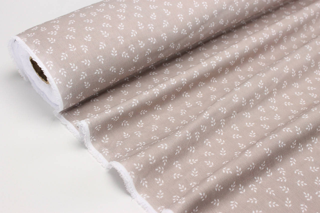 

Муслин жатый цифровая печать " Белые листья " фон капучино № МЦ 1-014, Разные цвета