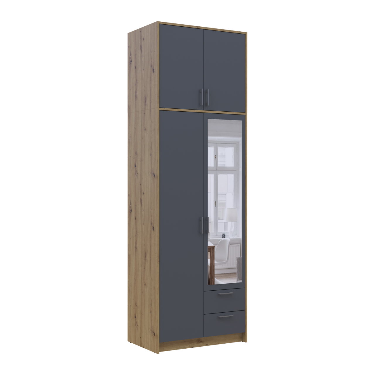 Шафа для одягу Doros Ронді з високою антресолею та дзеркалом Дуб Артізан/Графіт 2 ДСП 82х52х260 (42005189) 6