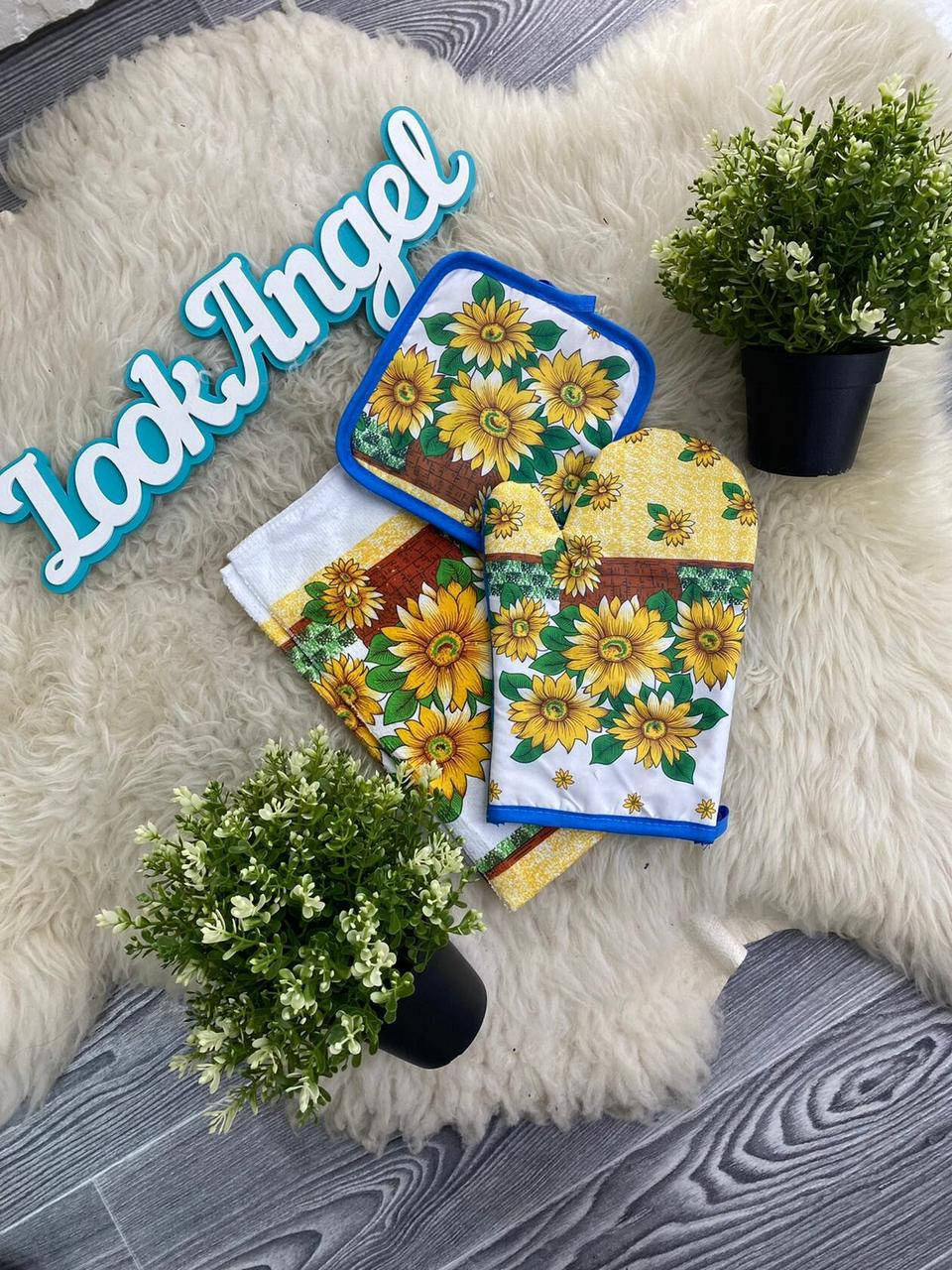

НОВИНКА! Кухонный набор Рукавица+Прихватка+Полотенце Ткань Хлопок+Синтепон, Желтый