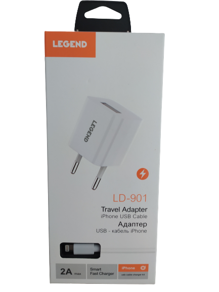 

СЗУ адаптер 220V LEGEND LD901 1USB + iPhone 2A