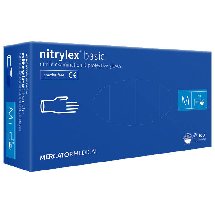 

Перчатки нитриловые MERCATOR Nitrylex Basic BLUE неопудренные, размер , 100 шт, Голубой