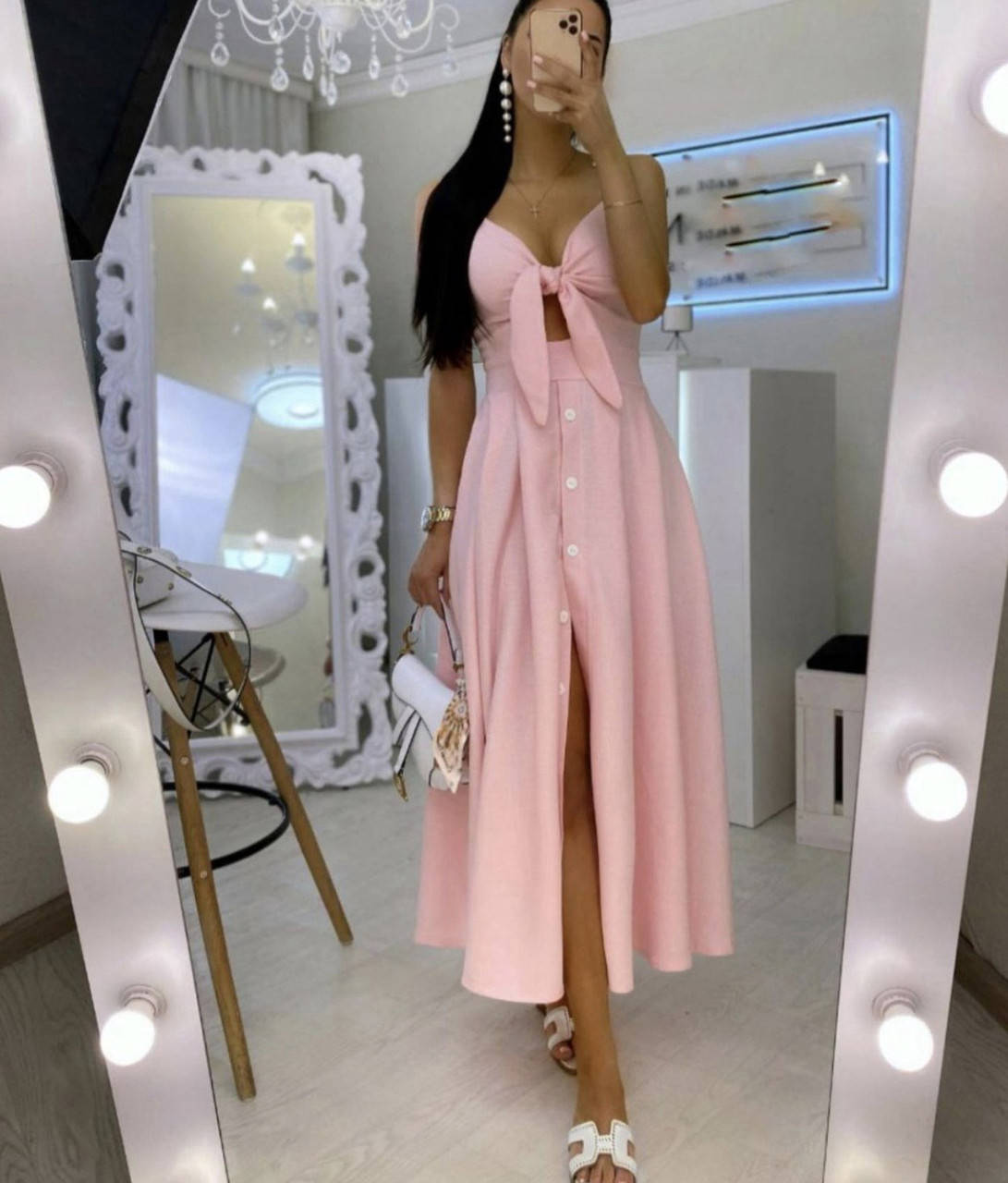 

Женское красивое платье лён 42-44 пудра,чёрный,белый