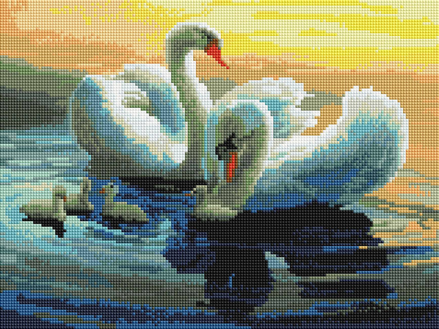 

Алмазная вышивка ColorArt 30х40см Лебединая семья ST410