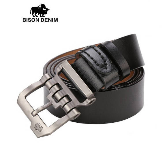

Ремень мужской кожаный классический BISON DENIM (черный)