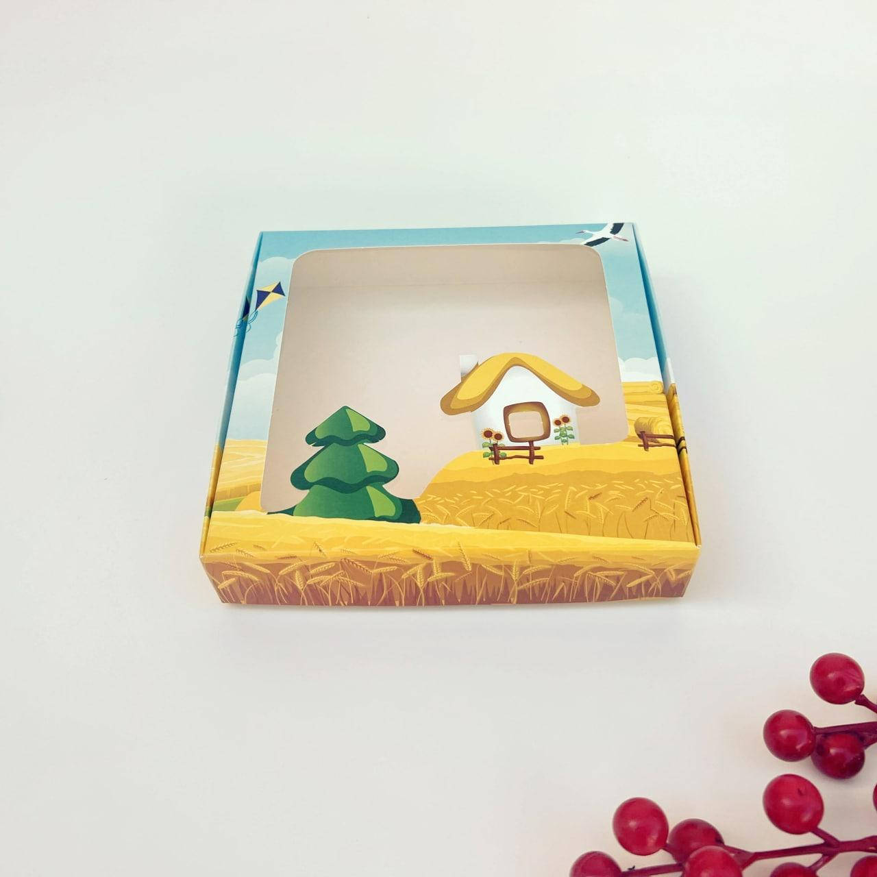 

Коробка для пряника, 150*150*30 мм, с окном, "Хатинка", Белый