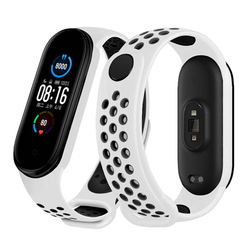 

Mi band 5 6 ремешок перфорированный спортивный Бело-черный