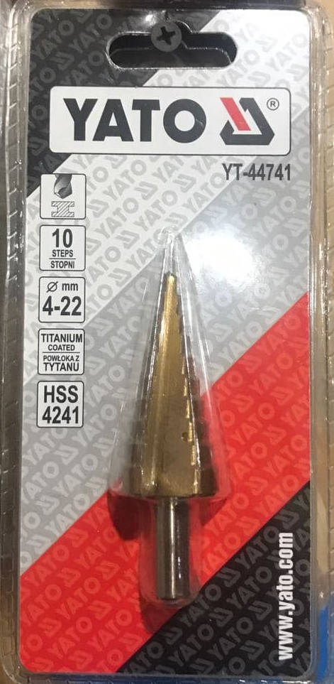 

Сверло коническое ступенчатое по металлу HSS 4241, Ø = 4-22 мм, L = 75 мм YATO