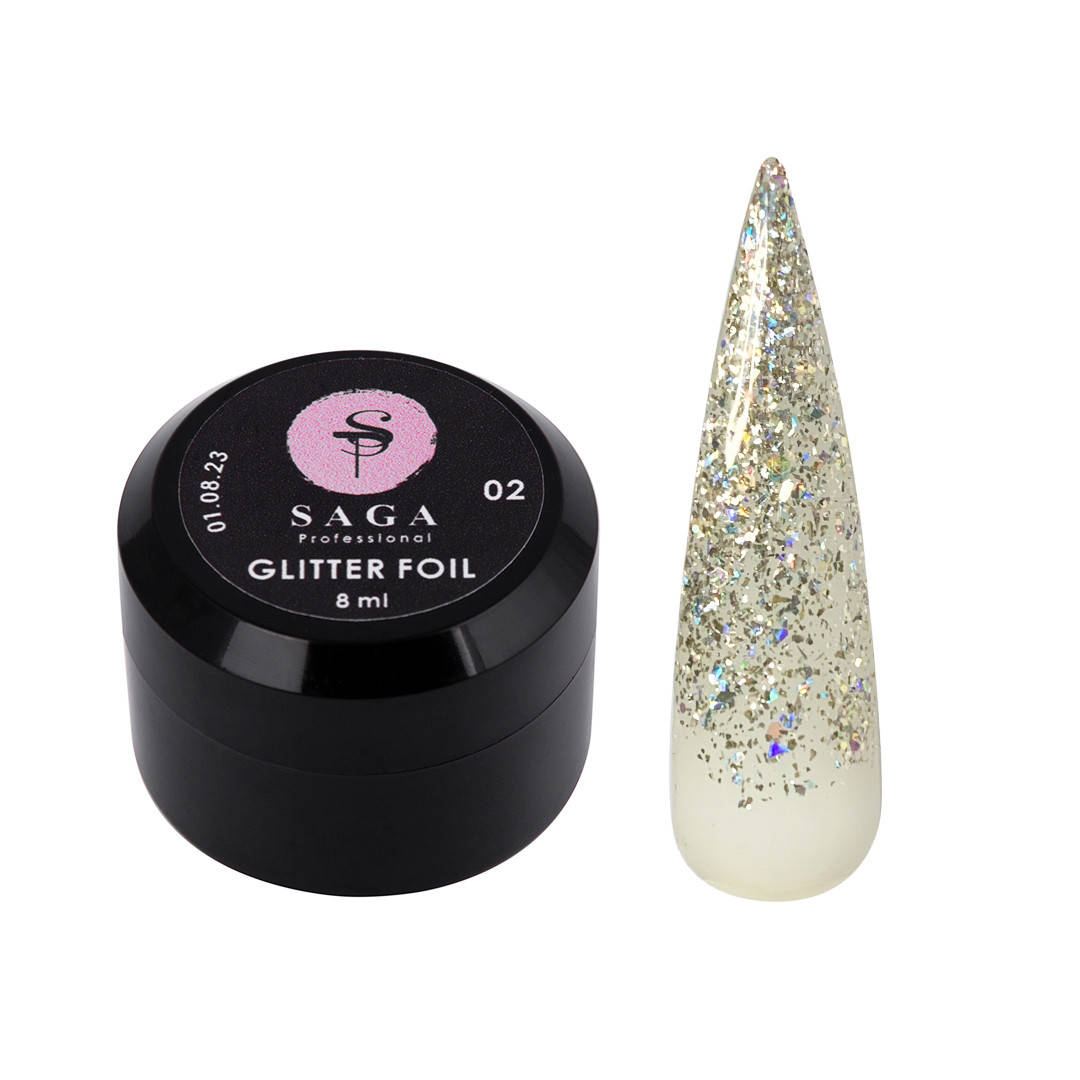 

Saga Professional Glitter Foil № 02 - гель-фольга для дизайна ногтей, 8 мл