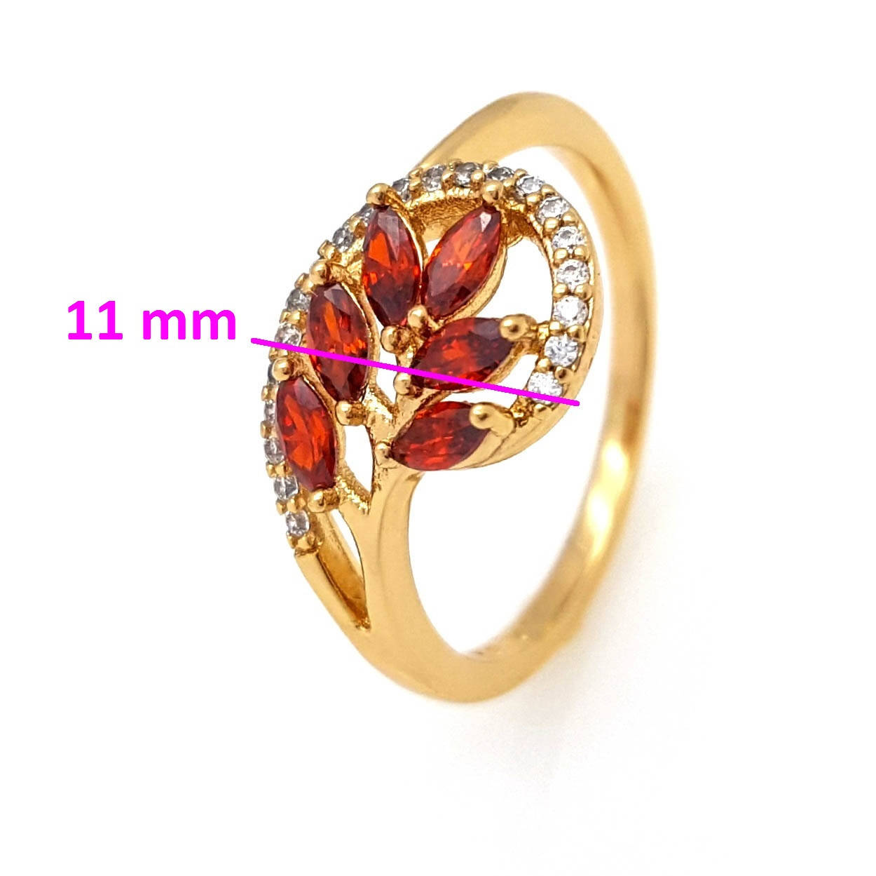 

Кольцо позолоченное, Веточка с красными камнями, p. 17, р. 18 Xuping 18К