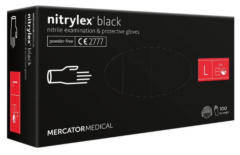 

Черные нитриловые перчатки Nitrylex® PF BLACK L (8-9), Черный