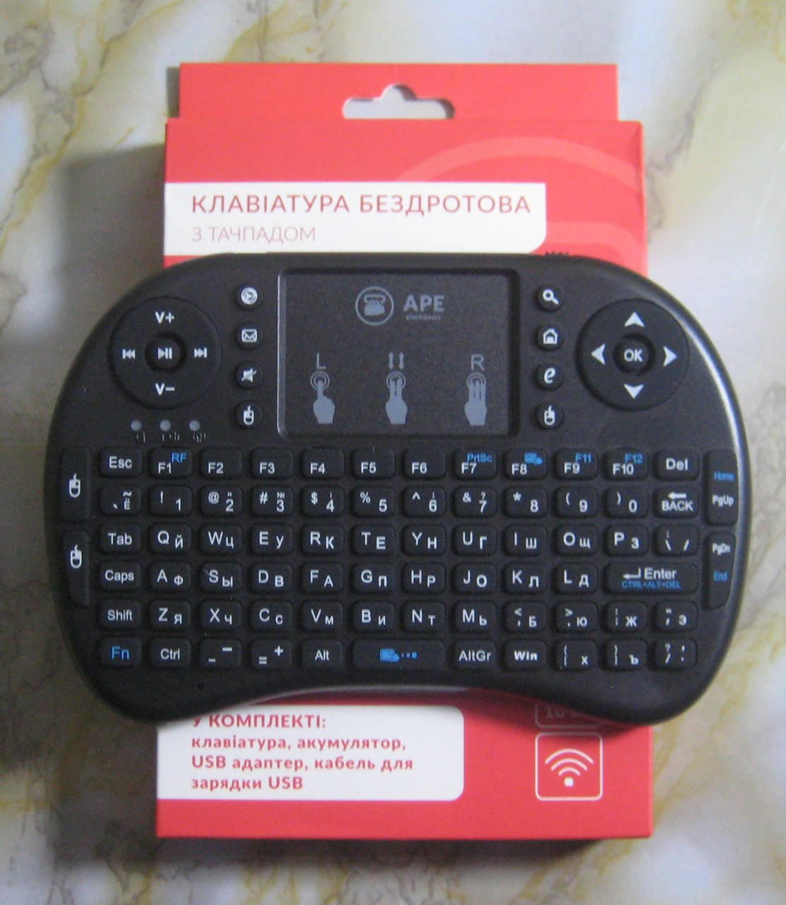 

Клавиатура для телевизоров, планшетов, смартфонов беспроводная с тачпадом APE electronics, Черный