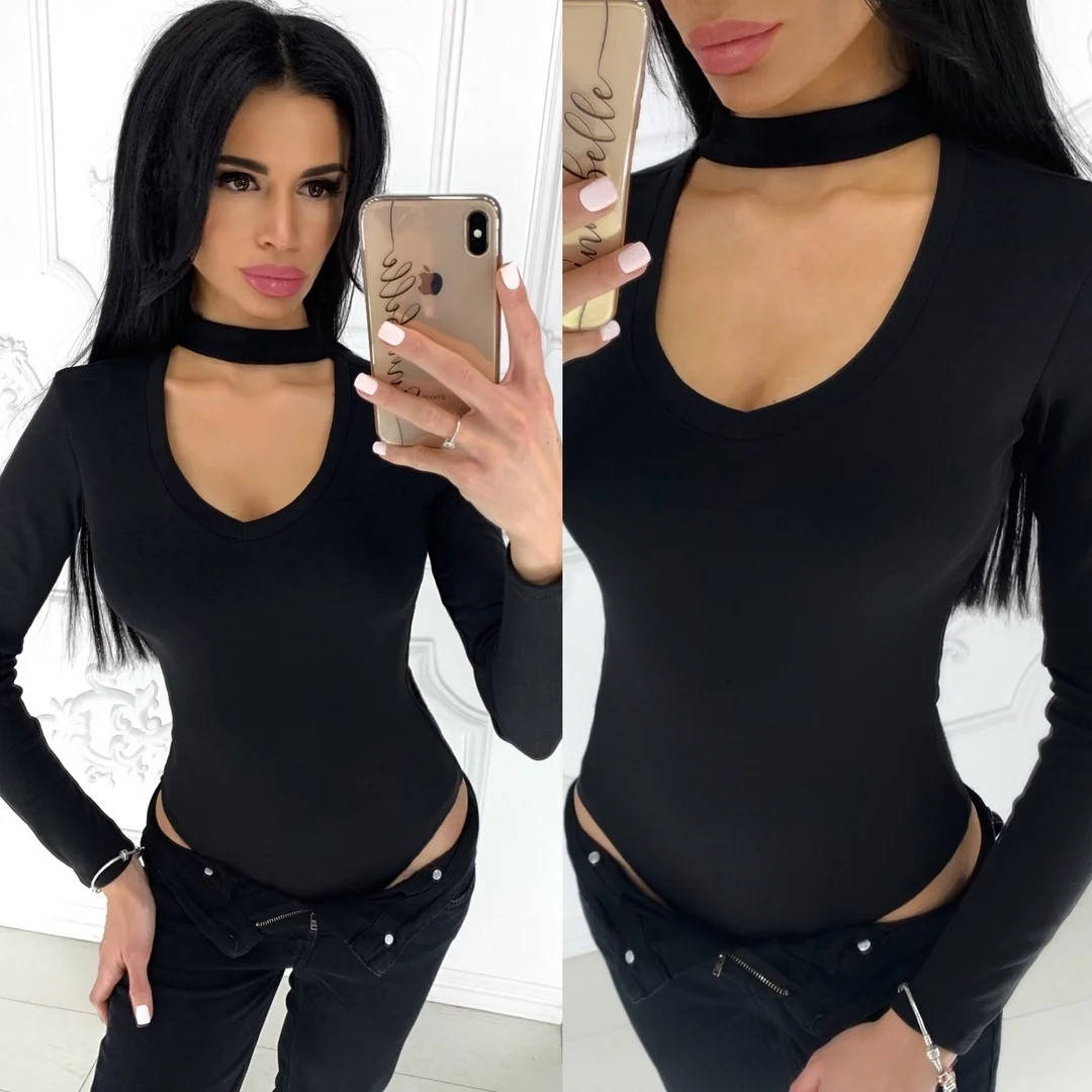 

Женский трикотажный боди с чокером 46, Черный