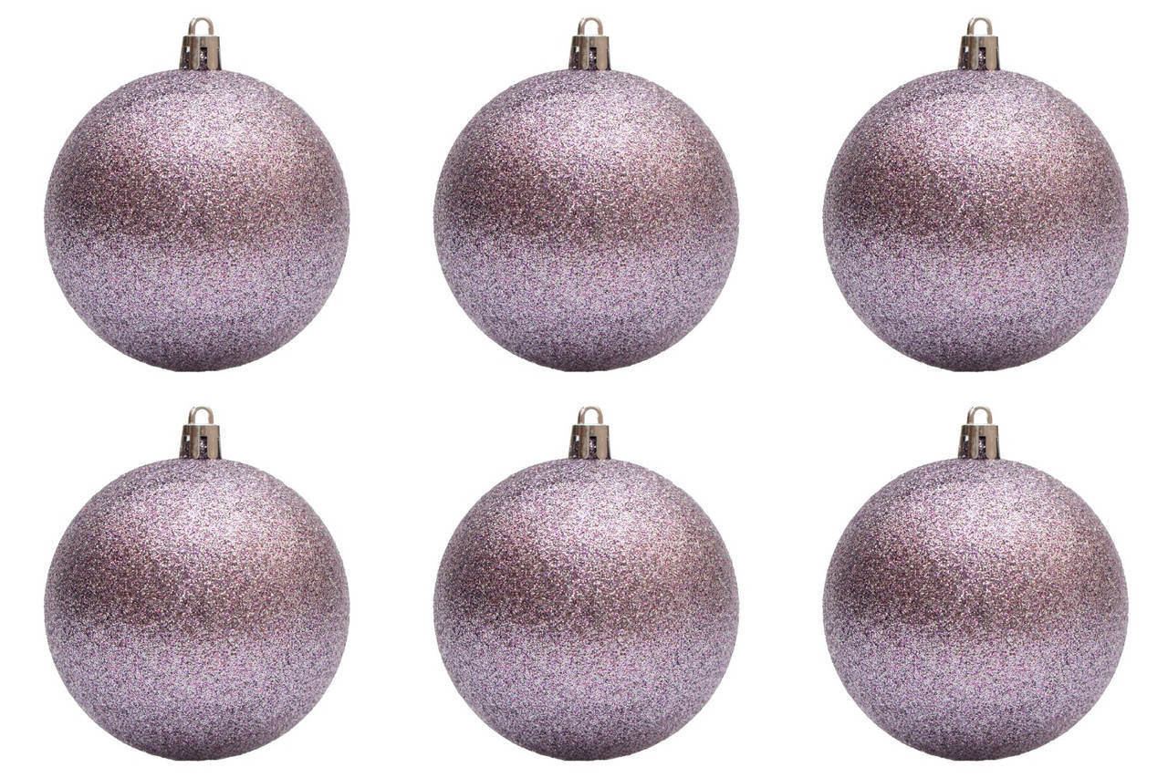 

Набор елочных игрушек - шары, 6 шт, D8 см, лиловый, глиттер, пластик (891329)