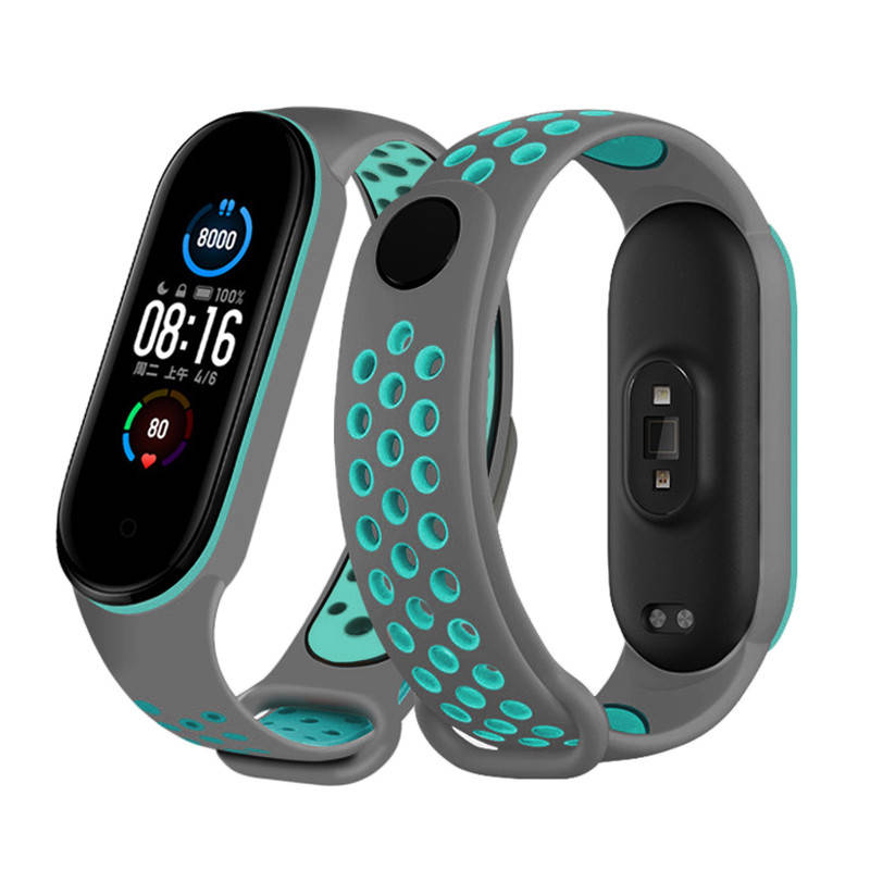 

Mi band 5 6 ремешок перфорированный спортивный Серо-бирюзовый